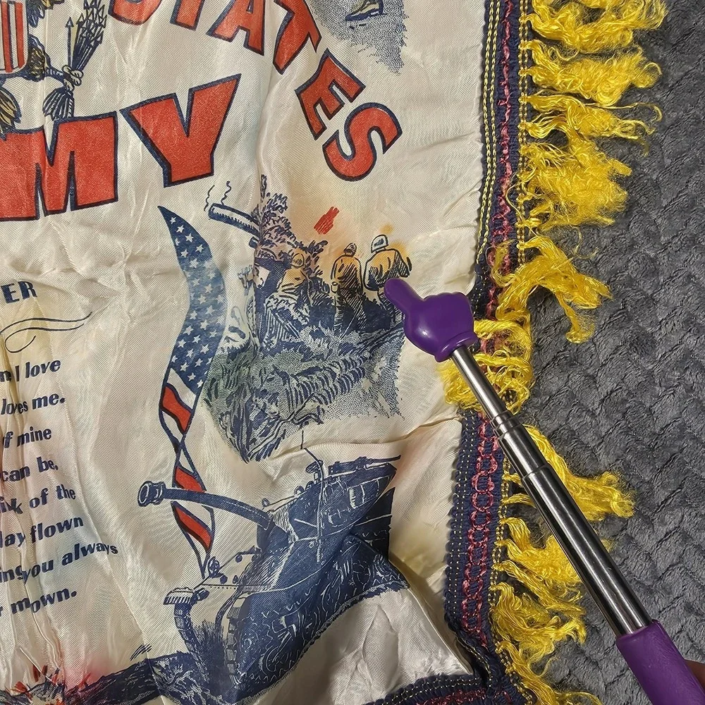 Vintage WWII United States Army Sister Souvenir Pillow Cover Fringe 15.5‎ x 18